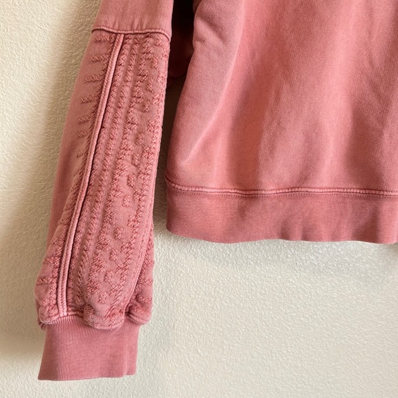 Frye Rose Size L Pink Embroidered Cotton Terry Crop Sweatshirt Boho Western Cozy - Picture 8 of 12